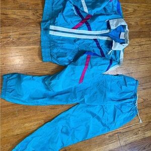 Vintage Blue Tracksuit Pink White Accents size large  windbreaker women jogging
